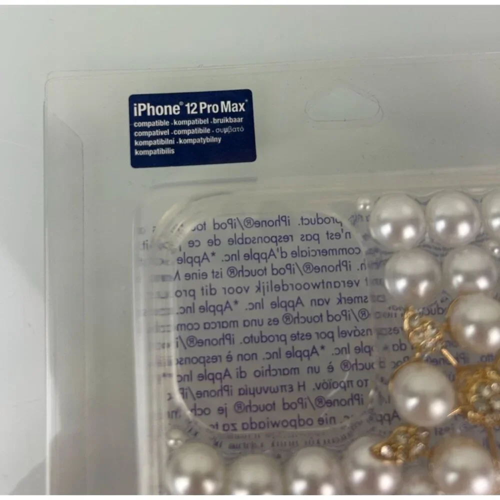 Claire's Iphone 12 ProMax Protective Phone Case White Pearl Rhinestone Floral